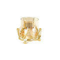 Hurricane Candle Holder, Gold Pillar Candle Holder with Leaf-Shaped Decorative Accents & Windproof Glass Lid, Perfect for Weddings, Dinners, Parties & Special Events - size: 10cm
