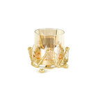 Hurricane Candle Holder, Gold Pillar Candle Holder with Leaf-Shaped Decorative Accents & Windproof Glass Lid, Perfect for Weddings, Dinners, Parties & Special Events - size: 10cm