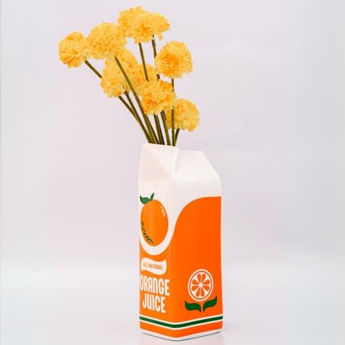 ban.do Vintage Inspired Orange Juice Vase, The Original Rise and Shine Decorative Ceramic Vase, OJ Carton, Retro/Unique/Eclectic/Novelty Accent for Home/Kitchen/Office, Orange Juice - color: Orange Juice