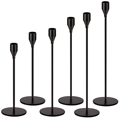 Oatnauxil Matte Black Candle Holders Black Candlestick Holders Metal Candle Holder for Wedding, Dinning, Party, Fits 3/4 inch Thick Candle&Led Candles (Set of 6 Pcs) - color: Matte Black