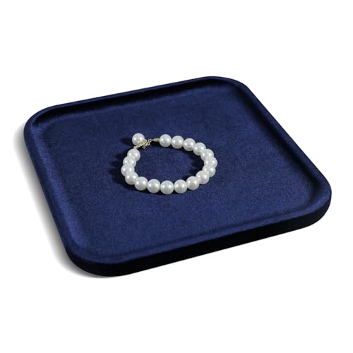 Resilient Velvet Jewelry Display Tray for Ring Earrings Bracelet Necklace, Flat Jewellery Dish for Showcase Store Retail Counter Exhibition Photography Livestream (Dark Blue, Large) - color: Dark Blue, size: Large