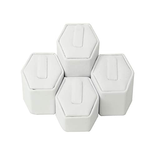 MOOCA Jewelry Ring Stand Holder Display Set, Ring Holders for Jewelry Organizer Stand Pedestals Display 4 Pcs Set, White Faux Leather - color: White Faux Leather