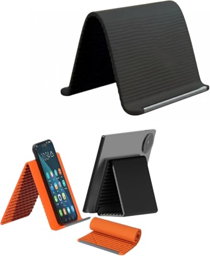 Silicone Phone Stand with Aluminum, Flexible Foldable Phone Holder, Bendable Adjustable Anti-Slip Desktop Stand for Phone Tablet Laptop, Portable Rollable Multi-Angle Stand for Home (Black) - color: Black
