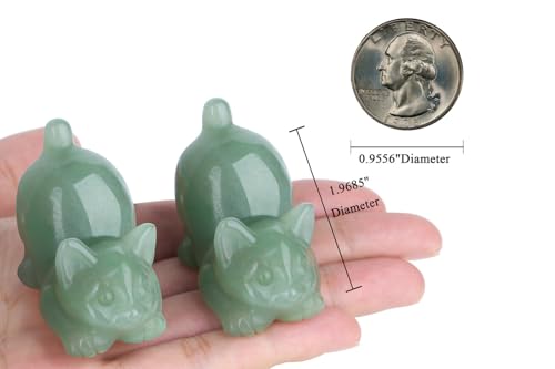2" Green Aventurine Cat Figurine Decor Crystal Statue Carved Home Room Decor Figurines for Natural Lazy Gemstones Sculpture Handcrafted Healing Stone Office Spiritual Gifts for Cat Lovers - color: Green-aventurine