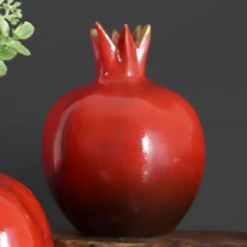 VOSAREA Glazed Ceramic Pomegranates Bud Vase, Pomegranate Home Decor Creative Flower Vase Fake Pomegranate Fruit Table Centerpiece Art Craft Ornament Housewarming Gift B, 12.50X9.50X9.50CM, Red - color: Red
