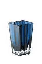 Glass- Vase - Blue - Teal - Chevron Design - 11" Height - Heavy Durable - Made in Europe - by Barski