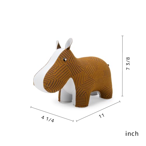 Zuny Artist Edition Hippo Bookend – Kvadrat Razzle Dazzle, Ecofriendly Handmade Leather Single Book Stopper, Decorative Home Decor for Bookshelf Desk, Tan White, 11 x 4.3 x 7.4 - color: Hippo K-razzle Dazzle