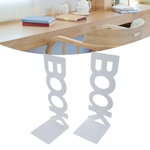 Metal Decorative Bookends Keep Upright for School Office, 1 Pair Heavy Books Stopper for Shelves, Book Ends for Home Decor (White) - color: White