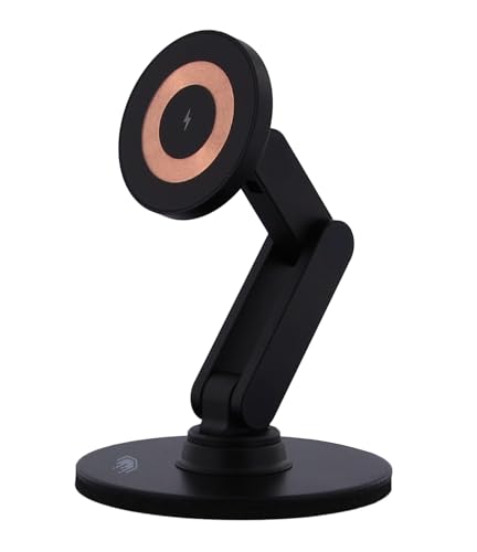 ClikDock Cell Phone Magnetic Wireless Charger Stand, 360° Spin, Aluminum Construction, Compatible with MagSafe Phones for iPhone & Andriod (Black) - color: Black