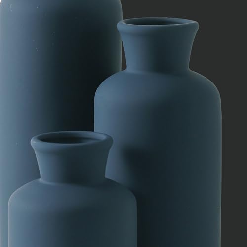 Ceramic Vase Set of 3, Neutral Modern Vases Home Decor Boho Vase Farmhouse Decor Flowers Pampas Vases for Table Mantel Entryway Shelf Living Room Kitchen Bathroom - Navy Blue - color: 007-navy Blue
