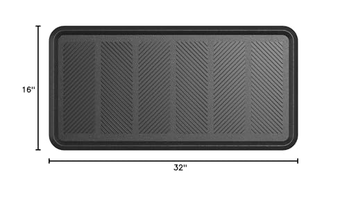 Ottomanson Indoor/Outdoor Boot Tray Non-Slip Rubber 16" x 32" Modern Entryway Mat for Entryway, Patio, Backyard, Garage, 16" x 32", Black - color: Black, size: 1'4" x 2'8" (Tray)