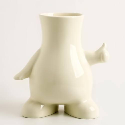 8 Inch Glossy Cute Ceramic Tulip Flower Vase for Building Block Flowers Bouquet, Beige Funky Living Room Flower Vase Decor, Unique Gifts for Men and Women, Jarrones Blancos para Flores
