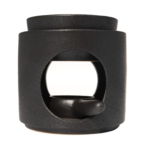 | Wax Burner | Tealight Warmer Ceramic | Wax Melt Candle Melter| Duftlampe | Scented Oil Diffuser with Tealight | Size H*11cm ø10cm with Removable Bowl & Tealight Holder | Matt Painting - color: Black