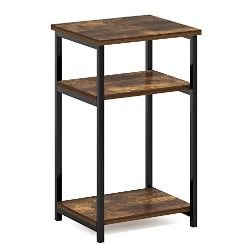 Furinno Just 3-Tier Metal Frame End Table with Storage Shelves, 1-Pack, Amber Pine - color: Amber Pine, size: 1-Pack, Metal Frame, 3-Tier