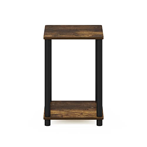 Furinno TURN-N-TUBE Side Table, 2-Tier Modern Square End Table with Open Shelf, Toolless Night Stand, Bedside Table, for Living Room, Bedroom, Amber Pine - color: Amber Pine/Black, size: 1-Pack, 2-Tier, style: Haydn