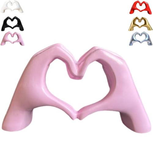 Heart Hands Sculpture Decor, Love Hand Statue Room Decoration, Love Finger Sculpture for Shelf Coffee Table Office Bedroom Bookshelf Small Ornament Home Decoration (Pink) - color: Pink