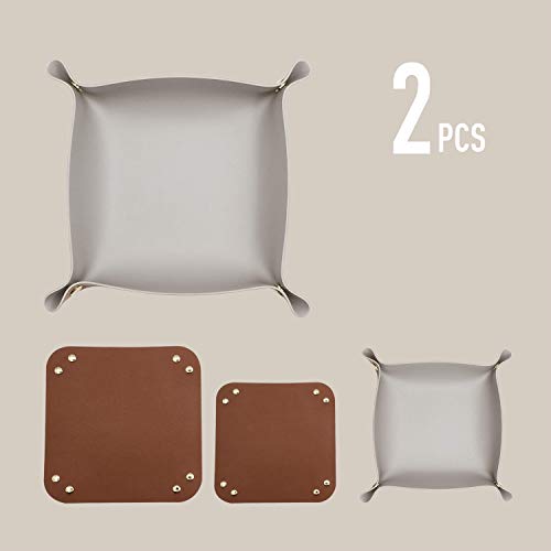 2 Size Leather Valet Tray Organizer, Folding Travel Organizer, Jewelry Tray, For Travel, Home Or Office | Plain Weave, Double Complexion - Brown & Grey - color: Brown & Grey