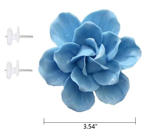 Ceramic Flower Wall Art, Artificial 3D Flower Wall Art, Handmade 3D Wall Art Hanging Sculpture, Porcelain Flower Wall Decoration for Home Office Decor (Blue,Camellia,3.54") - color: Blue,Camellia,3.54"