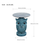 Luxurious Owl Side Table - 20" Premium Faux Marble Top Accent Table with Hand-Detailed Resin Owl Statue Base - High-End Round End Table for Study, Library, Nightstand - Tool-Free - color: Blue Owl