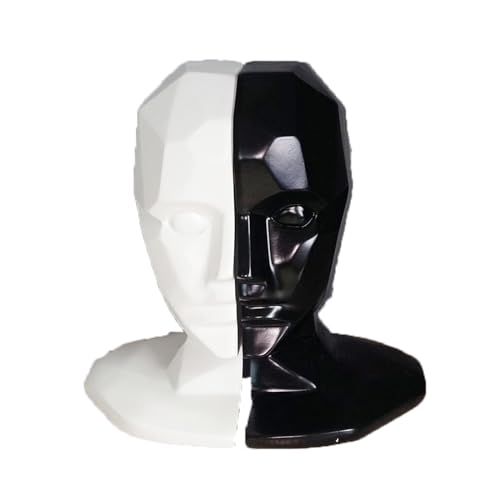 Bust Sculptural Bookends, Resin Figures Bookends, Decor Book End, Simple Geometric Abstract Home Ornament, for Office Home Decor Heavy Books Idea Gift (Color : Black+White) - color: Black+white