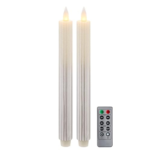 Flameless Taper Candles Flickering with Remote and Timer, 3D Moving Flame Taper Candle Battery Operated to 400 Hours, 9 Inch Window Candles, (Gradient Silver-Vertical Stripes) - color: Gradient Silver-Vertical Stripes