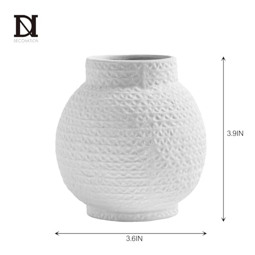 DN DECONATION White Vase for Flowers, Ceramic Vase for Home Decor, Modern Decorative Vase, Small Cute Flower Vases for Kitchen/Office/Living Room/Bookshelf/Farmhouse/Mantel - White Texture(Small) - color: White, size: 3.9"
