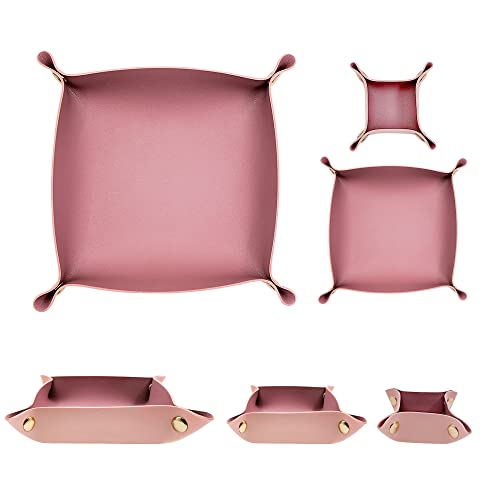 3 Size Leather Valet Tray Organizer, Folding Travel Organizer, Jewelry Tray, For Travel, Home Or Office | Plain Weave, Double Complexion - color: PINK&PURPLE