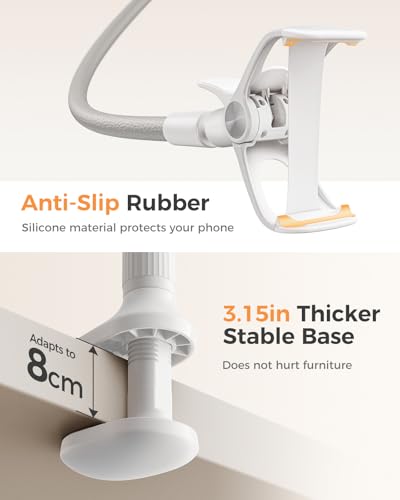 SAIJI Gooseneck Phone Stand for Bed, Lazy Bracket Cell Phone Holder Long Arm Clip Clamp Mount for Filming, Compatible with 4-7'' Mobile Cell Phone Stand Document Camera Nintendo Switch(Grey) - color: Gray, size: 33.5 in