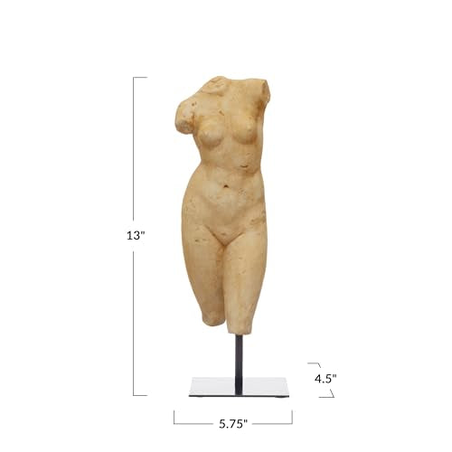 Creative Co-Op Resin Female Body Figure on Metal Stand, Plaster Finish, Natural - color: Natural