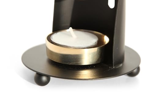 Incense Burner, Black and Gold Incense Holder - Tea Light Candle or Charcoal Resin Heated. for Home Decor, Beautiful Adjustable Design, Spiritual Gifts, Offering Calming Atmosphere - color: Black Burner Candle Heated
