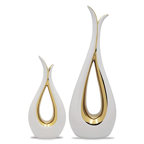 White Ceramic Decorative Vases, Set of 2, Nordic, Modern, Minimalist Design, for Home Decor, Bedroom, Weddings, Restaurants, Office and More