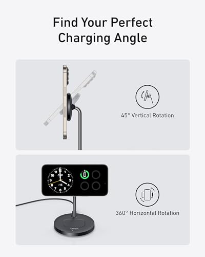Anker MagSafe Compatible MagGo Charger Stand, iPhone 17 Wireless Charger, 2-in-1 Charging Station, Qi2 Certified 15W Fast Charging, for iPhone 17/16/15/14/13/12, AirPods Pro (Black, No Adapter) - color: Black