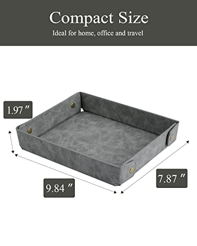 CASIRENA Faux Leather Valet Tray Organizer for Men - Catch-All Tray for Entryway Table Key, Wallet, Watch, Coin Change, Phone, Dresser EDC Dump Jewelry, Bedside Nightstand Desk-top - color: Gray, size: Rectangle