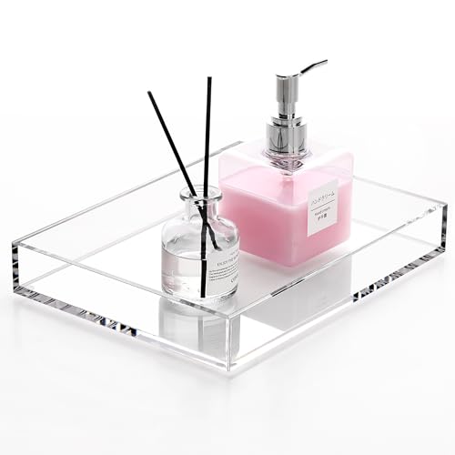 DINGHUO Acrylic Perfume Bathroom Vanity Counter Tray, Clear 9.45"x7.09"x1.38" Rectangle Countertop Organizer for Jewelry Candles Soap Makeup Toilet Tank Kitchen - 1 Pack - style: Small Acrylic Tray
