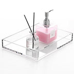 DINGHUO Acrylic Perfume Bathroom Vanity Counter Tray, Clear 9.45"x7.09"x1.38" Rectangle Countertop Organizer for Jewelry Candles Soap Makeup Toilet Tank Kitchen - 1 Pack - style: Small Acrylic Tray