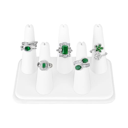 MOOCA Deluxe Leatherette 2 Pcs Set 5-Ring Organizer for Showcase Display Ring Finger Holder Jewelry Display Stands Jewelry Storage, White PU Leatherette, 5 1/4 W x 3 5/8 D x 2 3/8 H inch - color: White Faux Leather, 5 Rings x 2