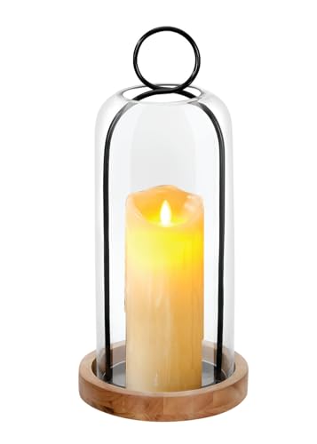 16" High Versatile Black Metal Candle Holder with Handmade Sturdy Glass Dome And Natural Wooden Base for Pillar Candle & Plants, Industrial, Farmhouse, Shabby Chic, Decorative Display Cloche Bell Jars - color: Black, size: 7"x16"