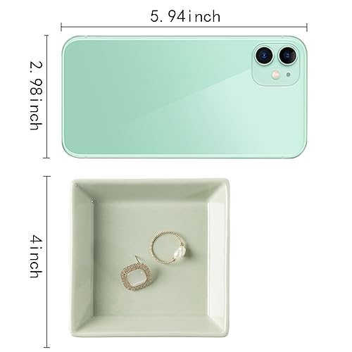 Mecaikru Ceramic Trinket Dish, Ring Tray, Decorative Jewelry Dish for Earrings Necklaces Watch Keys for Women (green square) - color: green
