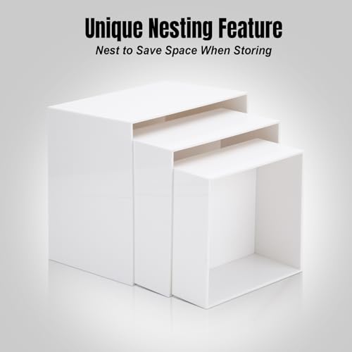Clisela 3pcs Acrylic Cube Display Stands Box Risers with Hollow Bottoms, Food Risers for Buffet Table, Decorative Display Stand Shelf for Dessert Collectibles Jewelry Figures Show - White 6" 7" 8" - size: (6,7,8)"- White