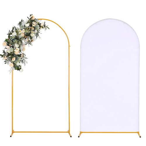 Vincidern 6.6FT Arch Backdrop Stand and Cover Set, Metal Arch Stand with White Cover for Wedding, Party, Baby Showers, Graduation, Birthday, Event Backdrop Decorations - size: 6.6FT Arch with Cover