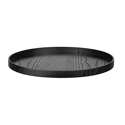 Round Solid Wood Serving Tray Extra Large Tea Coffee Snack Food Meals Serving Plate Non-Slip Kitchen Party Bar Server Ottoman Tray Breakfast Tray with Raised Edges (13inch/33cm) Black - size: 13"