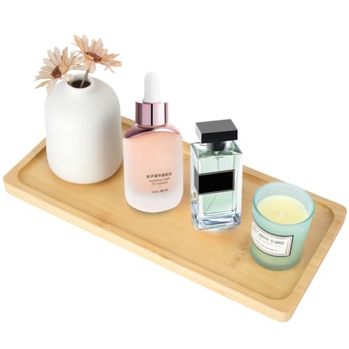 Bamboo Vanity Tray, Bathroom Sink Vanity Trays Bathroom Counter Tray for Organizing and Decor Display Toilet Tank Top Tray Bamboo Tray Table Tray Rack 11.8 x 6 x 0.7 inch - color: Light Wood