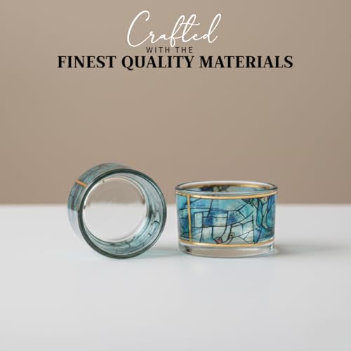 SURI Chagall Style Shabbat Candle Holders Set of 2 – Glass Shabbos Sabbath Tea Light Holders, Jewish Home Décor - color: Blue (Chagall), size: Short