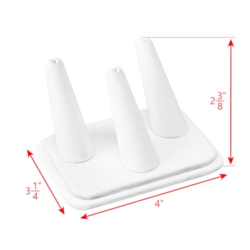 MOOCA Deluxe Leatherette 2 Pcs Set 3-Ring Organizer for Showcase Display Ring Finger Holder Jewelry Display Stands Showcase Jewelry Storage Counter, White PU Leatherette, 4 W x 3 1/4 D x 2 3/8 H inch - color: White Faux Leather, 3 Rings x 2