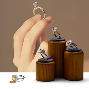 Solid Wood Ring Display Stand 3 Piece Cylindrical Microfiber Ring Holder Wooden Jewelry Display Holders Showcase Display (Gray) - color: Grey