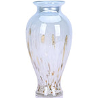 Hand Blown Glass Vase 11.8" Tall Beautiful Blue White Sea Wide Mouth Bud Vase for Table Centerpiece, Painted Colorful Murano Glass Flower Vases for - Home Entrance Wedding Center - color: Blue and White