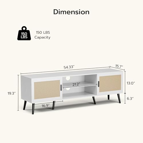 TV Stand for TVs up to 65 Inch, Modern Entertainment Center with Storage, Media Console Table with 2 Cabinets & Shelves, Wooden TV Stand for Living Room Bedroom, White - color: White
