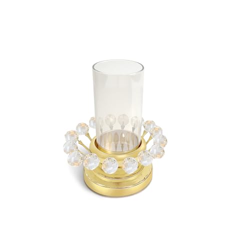 Hurricane Candle Holder, Gold Pillar with Crystal Accents & Windproof Glass Lid - Elegant Centerpiece for Weddings, Dinners, Party Decor - size: X-Small