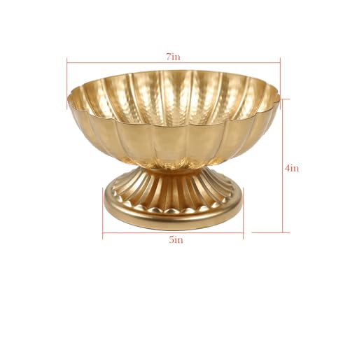 Vindar Gold Compote Bowl Vase for Centerpieces, Set of 2 Elegant Pedestal Vase for Wedding, Dining & Home Decor, Sturdy Metal Flower Arrangement Vase for Indoor Dry Displays(Gold, 7 inch) - color: Gold, size: 7 inch