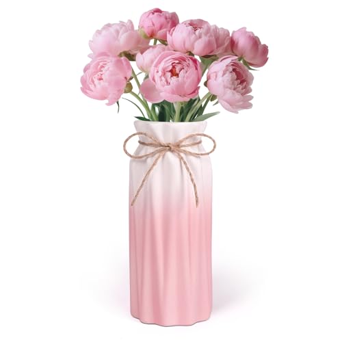 Gradient Pink Ceramic Bow Vase, Flower Vases Minimalism Style for Modern Home Decor, Decorative Vase for Living Room, Coffee Table, Office, Bookshelf and Farmhouse Table (Pink) - color: Pink